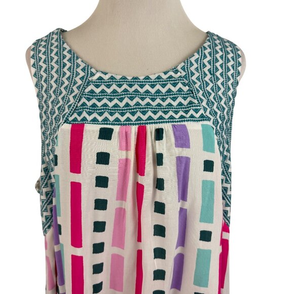 Savanna Jane Top Womens 2X Sleeveless Multicolor Geometric Print Top Embroidered - Picture 3 of 11
